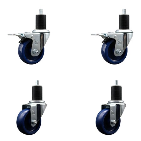 Service Caster 3.5'' Solid Poly Swivel 1-3/4'' Expanding Stem Caster Set 2 Total Lock Brakes, 4PK SCC-EXTTL20S3514-SPUS-2-S-2-134